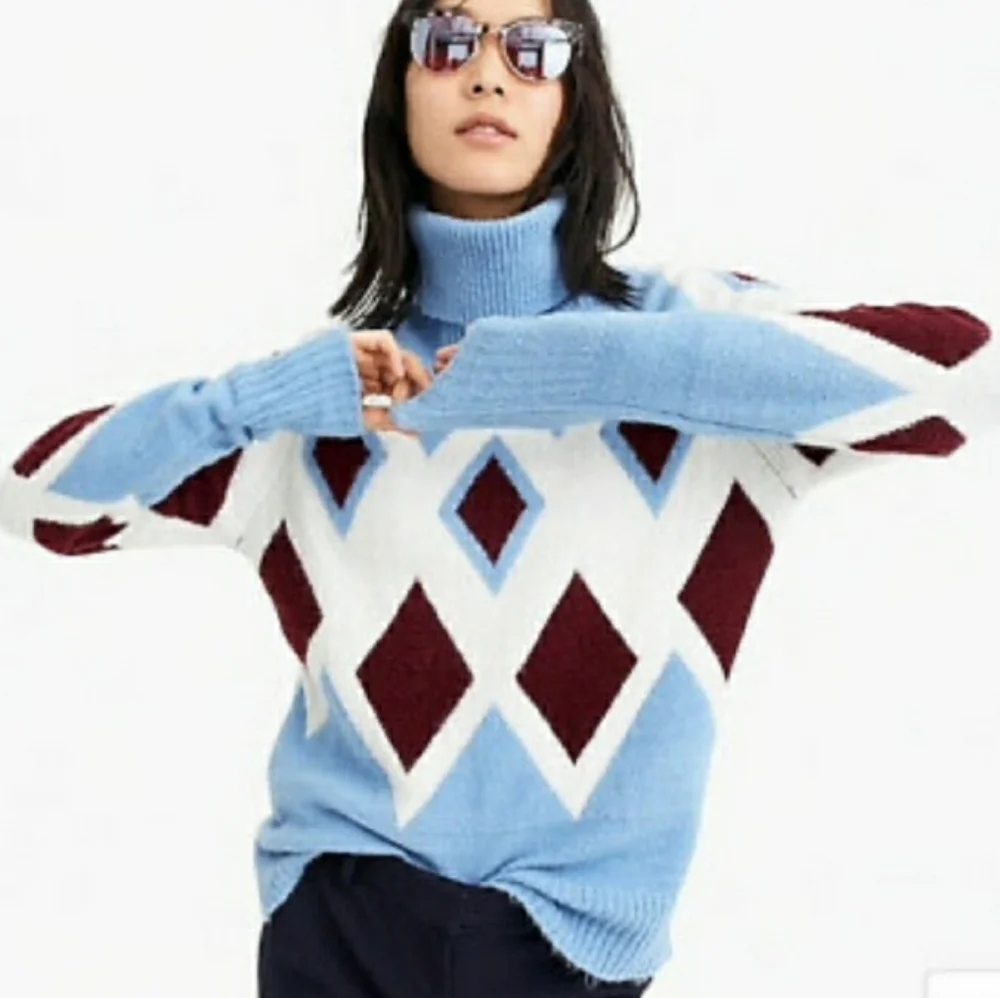 J. Crew Argyle Soft Yarn Wool Blend Oversize  Sweater